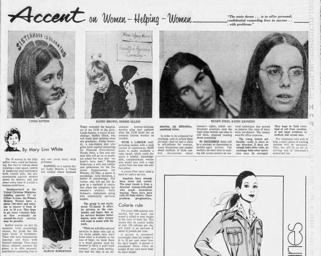 News article about the establishment of Women Helping Women's 24-hour hotline