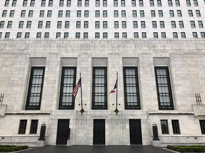 The exterior of the Ohio Supreme Court building, representing a recent ruling on domestic violence convictions and firearm rights impacting survivor safety.